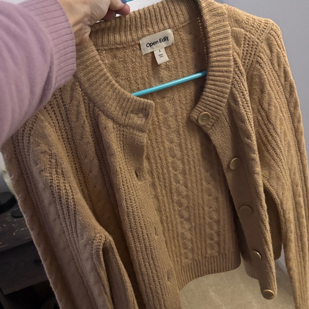 Open Edit Women's Brown Cable Knit Cardigan